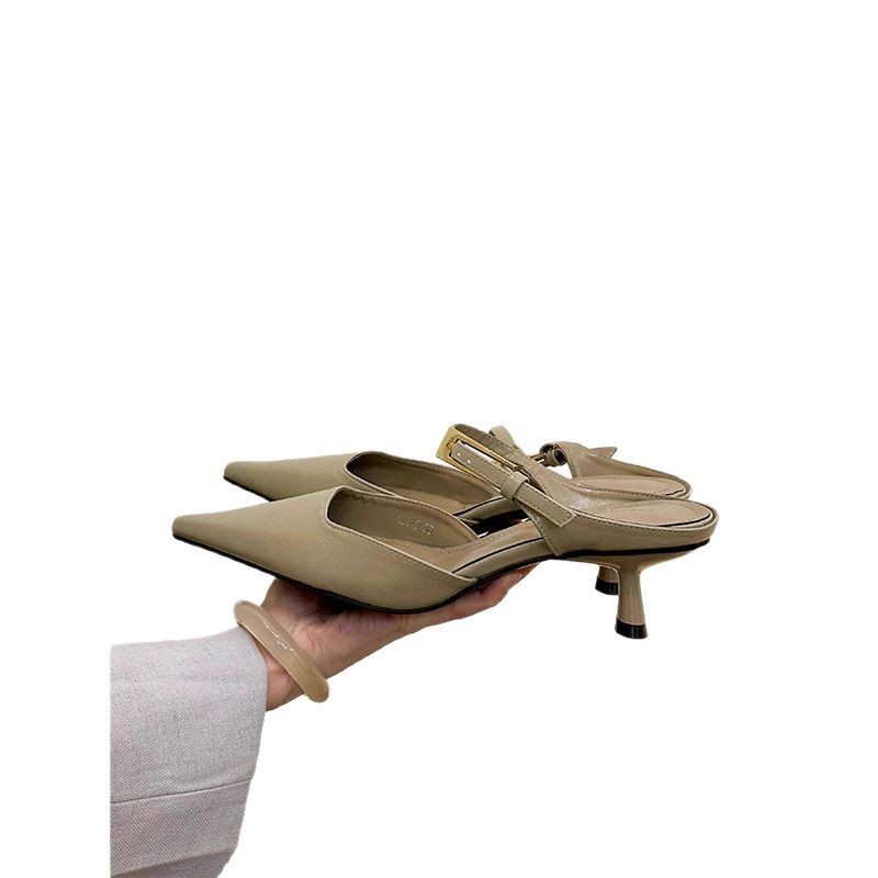 French Style Niche Closed-Toe Half Slippers For Women, 2025 Spring/Summer New Thin Pointed Toe High Heel Sandals_vogvips.com