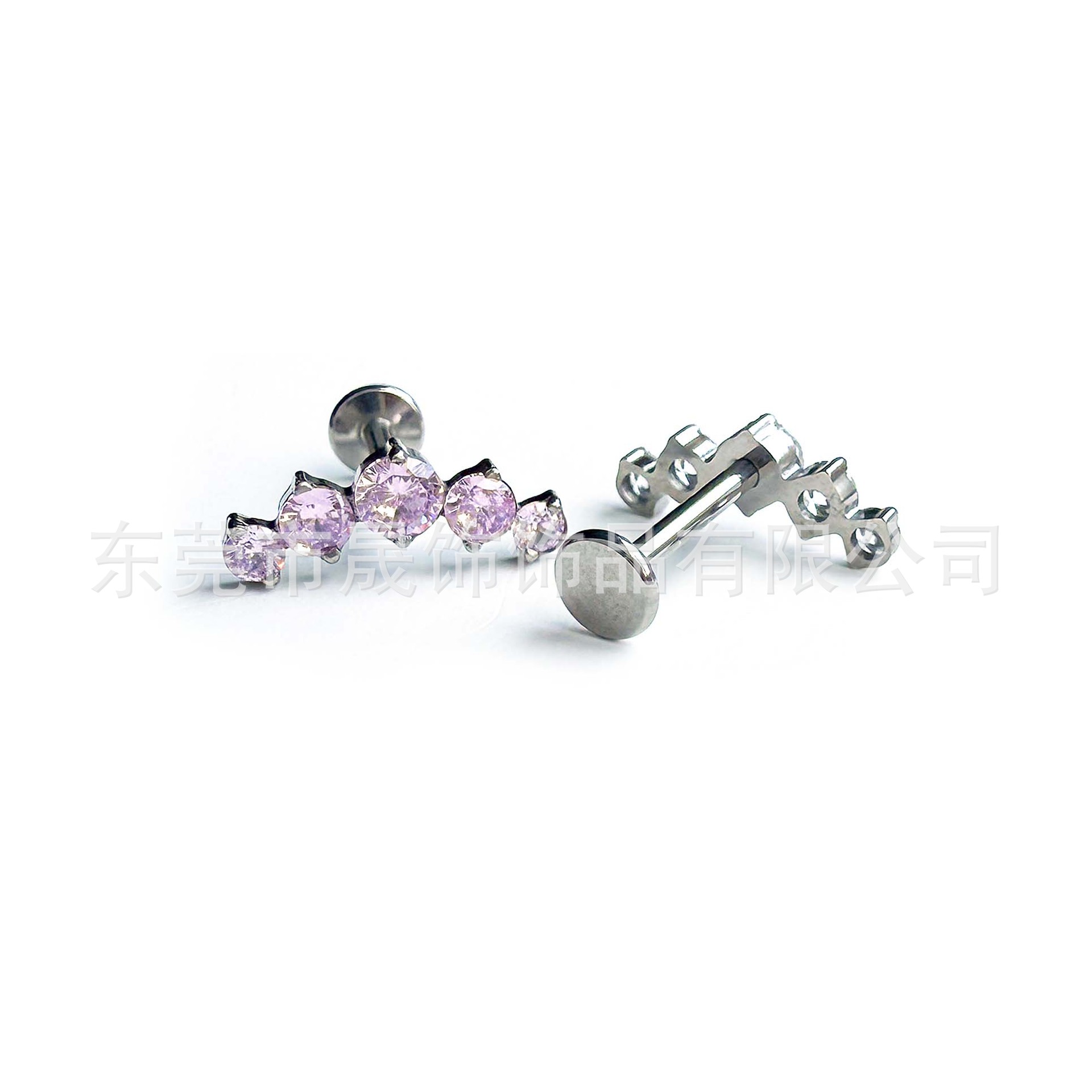 F136 Titanium Alloy 五连 Diamond Ear Stud Cubic Zirconia Helix Cartilage Stud G23内牙 Labret Stud Piercing Jewelry Geometric 造型