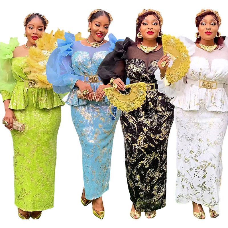 Europe and the United States cross-border trade Africa women's plus size dress AliExpress fashion sequins Christmas party dress Europe and the United States cross-border trade Africa women's plus size dress AliExpress fashion sequins Christmas party dress