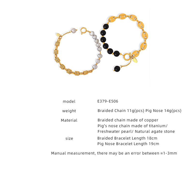 Elegant Fashion Geometric Freshwater Pearl Agate Copper Beaded Plating Bracelets display picture 1
