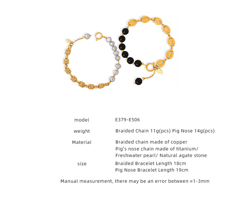 10g Weight 0.03µm Gold Plating Thickness Elegant Fashion Geometric Freshwater Pearl Agate Copper Beaded Plating Bracelets