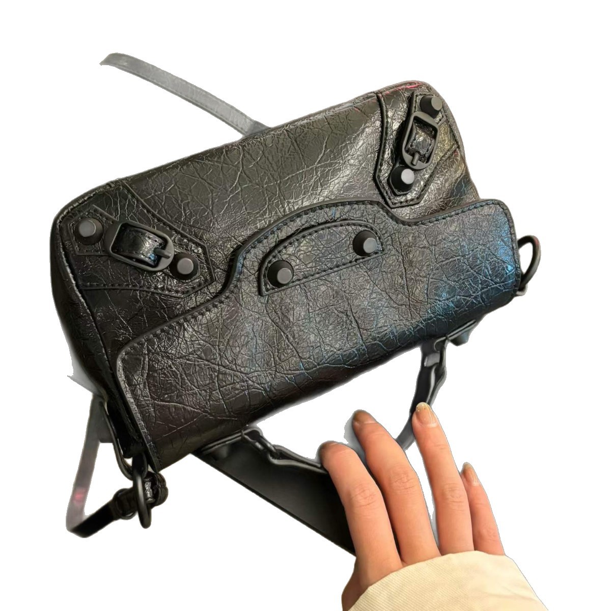 Trendy Motorcycle Flap Bag Top Grain Oil Wax Cowhide Crossbody Bag Riveted Shoulder Bag Small Genuine Leather Women's Handbag - Thumbnail 5
