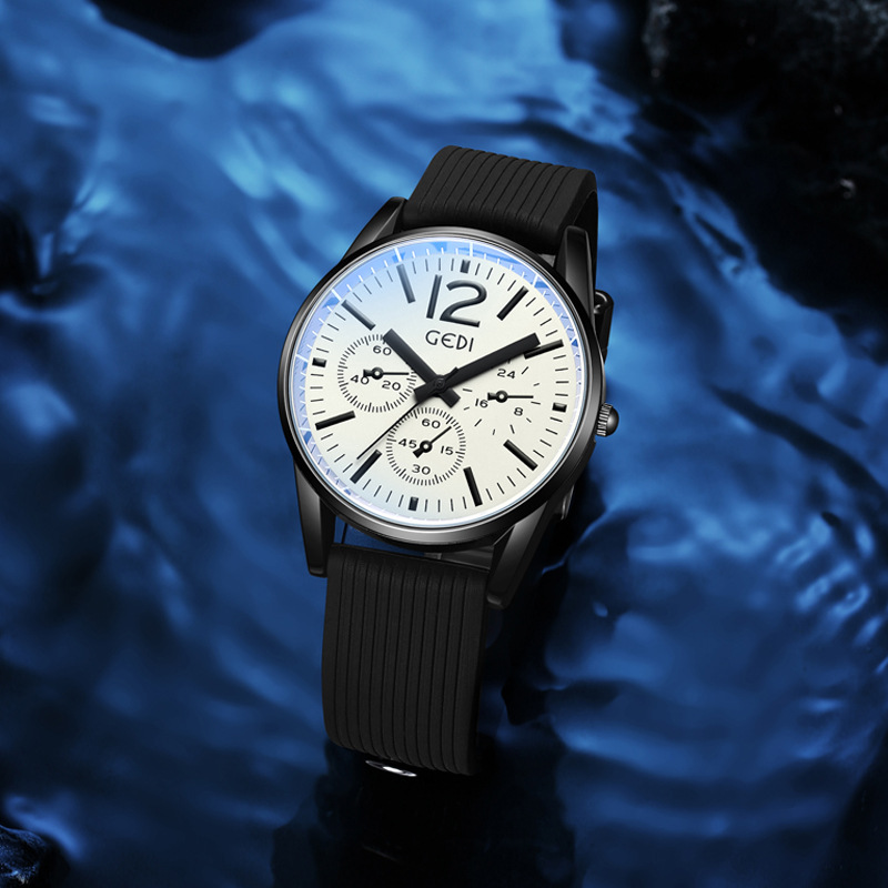 Goldie Sports Silicone Watch Men's Three-Eyes Advanced Sense Quartz Watch Student's Waterproof Watch