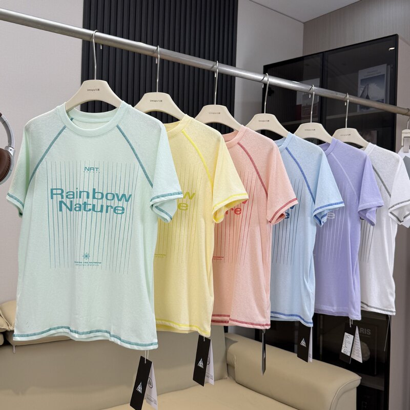 Quick-Drying Short-Sleeved Couple T-Shirts 2026 Summer Raglan Color-Blocking Printed Loose Casual Tops Factory Wholesale