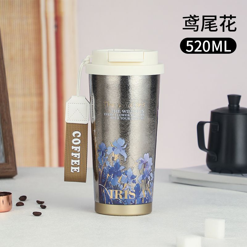 Taza de café aislada de titanio puro, estilo ins, taza de té con leche, portátil, de doble uso, para coche, de gran capacidad, con pajita, estilo ins.