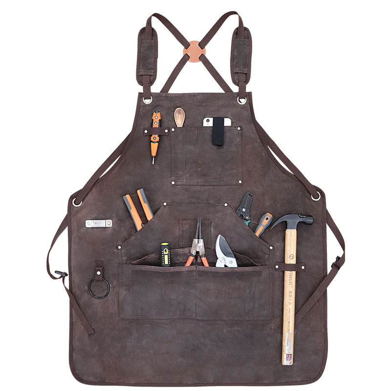 Comercio electrónico transfronterizo engrosar herramientas de lona delantal cuero de bolsillo electricista carpintería ropa de trabajo de cera delantal de lona