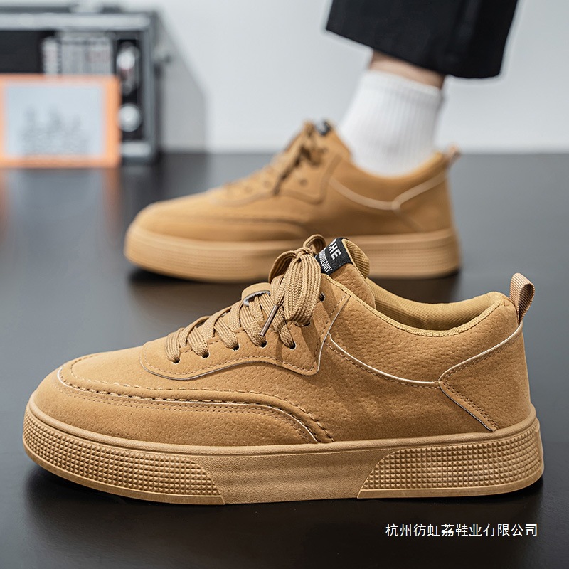 High-Top Men's Shoes 2025 New Autumn and Winter Suede Genuine Leather Sports and Leisure Sneakers Wear-Resistant Soft Sole Mid-Top Wheat-Colored Shoes