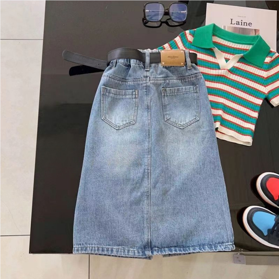 Ropa de niños 2025 nuevos productos de chicas extranjeras estilo coreano denim vestido infantil vestido de busto lindo in