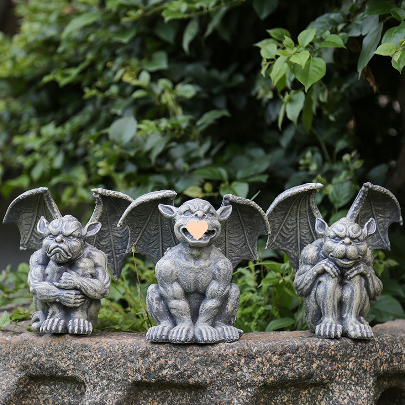 Jardín de comestibles patio pequeño adornos resina monstruo diablo estatua animal creativo jardinería decoraciones adornos