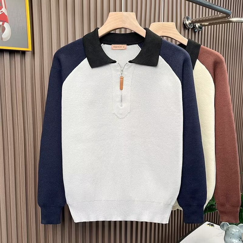 Women's French Style Simple Sweater Retro Cardigan Contrast Polo Collar Raglan Sleeve Fluffy Sweater