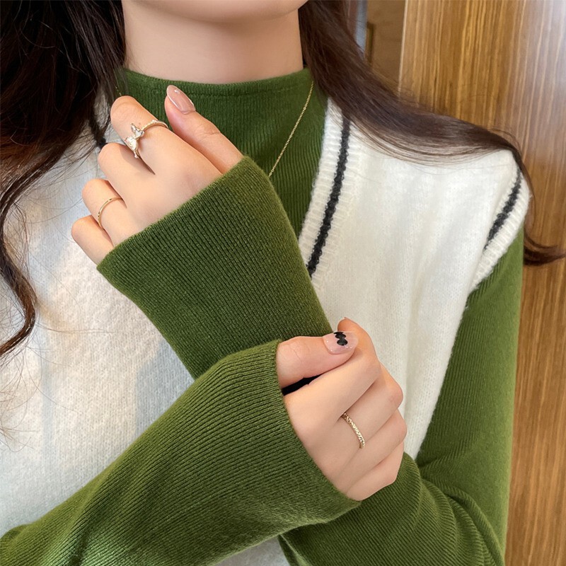 Half-Turtleneck Knitted Base Shirt for Women, 2026 Autumn New Fashion Slim-Fit Stylish Sweater Long-Sleeve Top