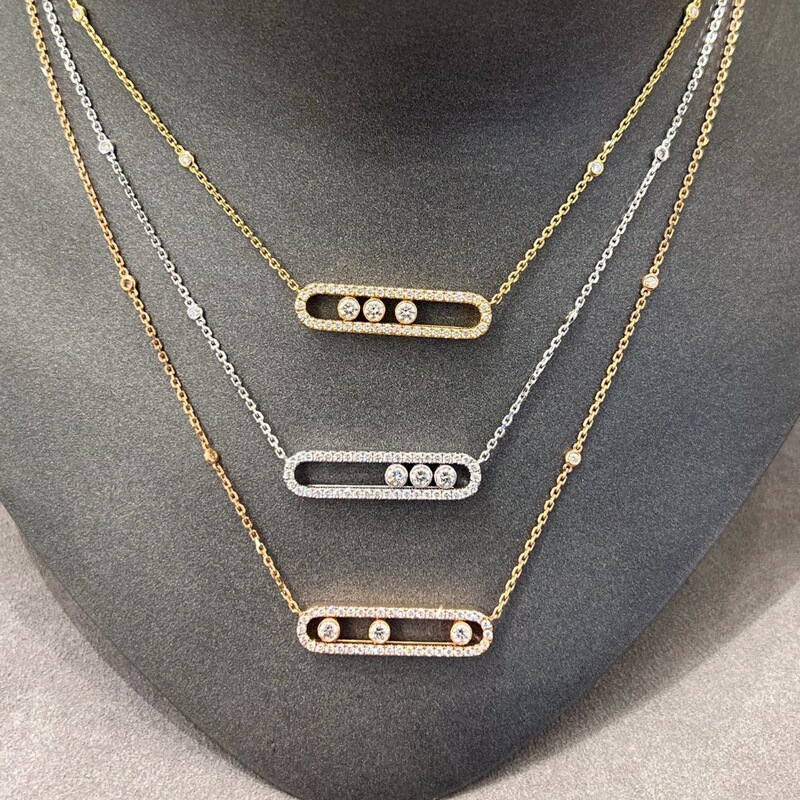 Baby Move Diamond Three-Diamond Mobile Necklace Women's Sliding Paper Clip Clavicle Chain Accessible Luxury V Gold High Version Baby Move Diamond Three-Diamond Mobile Necklace Women's Sliding Paper Clip Clavicle Chain Accessible Luxury V Gold High Version