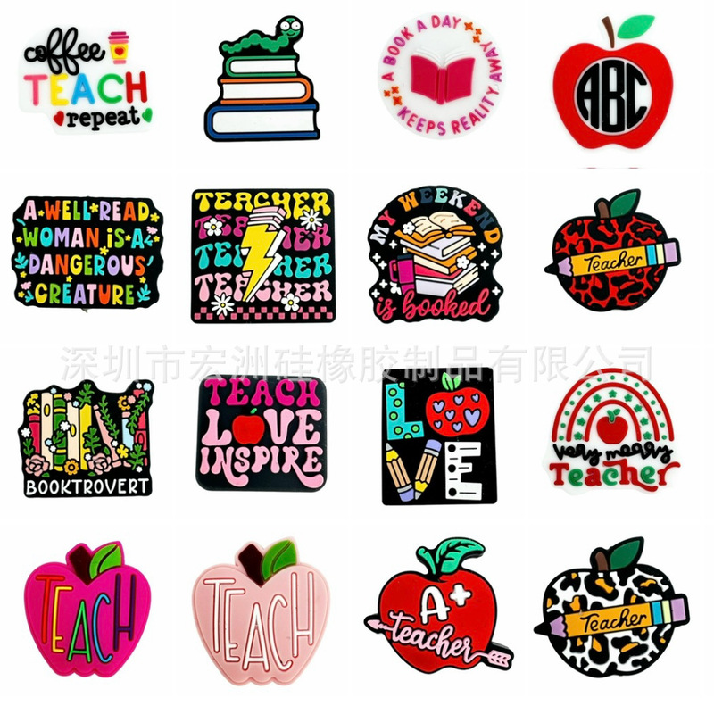 Hongzhou Teach Education Theme New Cartoon Apple Silicone Beads Handmade DIY Baby Molar Pacifier Accessories