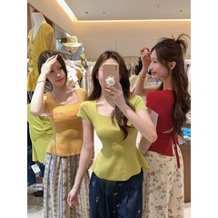 新しい2025夏韓国風小さなスクエアカラーデザインバックストラップデザイン小さなシャツセーター