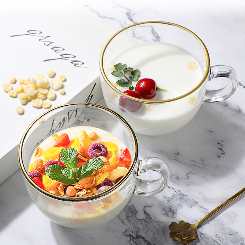 Oatmeal Breakfast Cup Glass Cup Household Drink Cup Milk Cup with Handle Tea Glass Water Cup Manufacturer Handle Cup