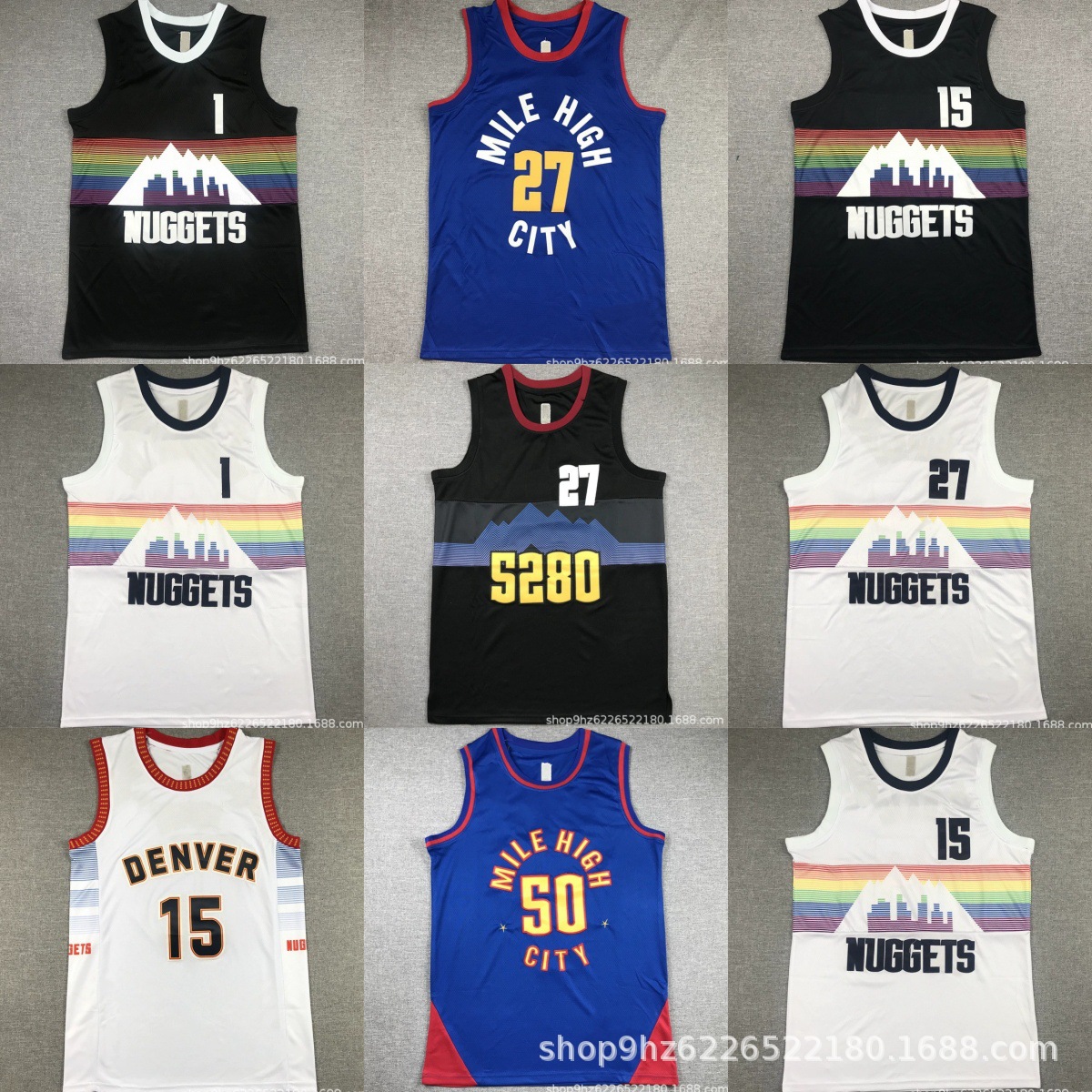 Summer New Jersey Nuggets 15 Jokic Jersey 27 Murray Embroidered Basketball Clothes Men's Sports Casual suit