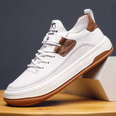 Clown shoes men's leather spring sports new trend Korean version men's white low-top casual sneakers small white shoes for men