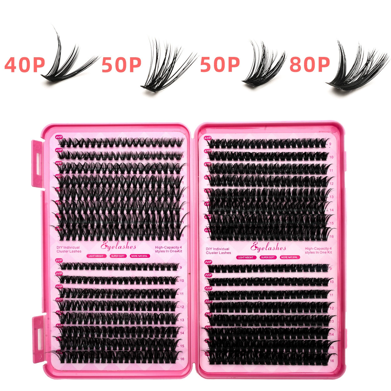False Eyelash Cluster Set, 32-row Mixed Volume Individual Clusters, 10–100P Options