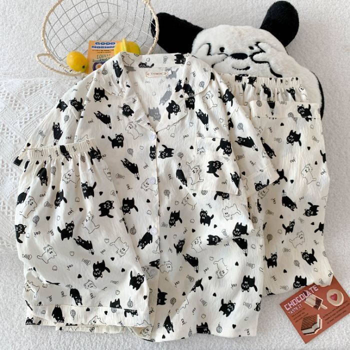 Verano nuevo estilo pijama mujer nube algodón 120g solapa cárdigan pantalones cortos de manga corta pantalones de tres piezas lindo servicio a domicilio