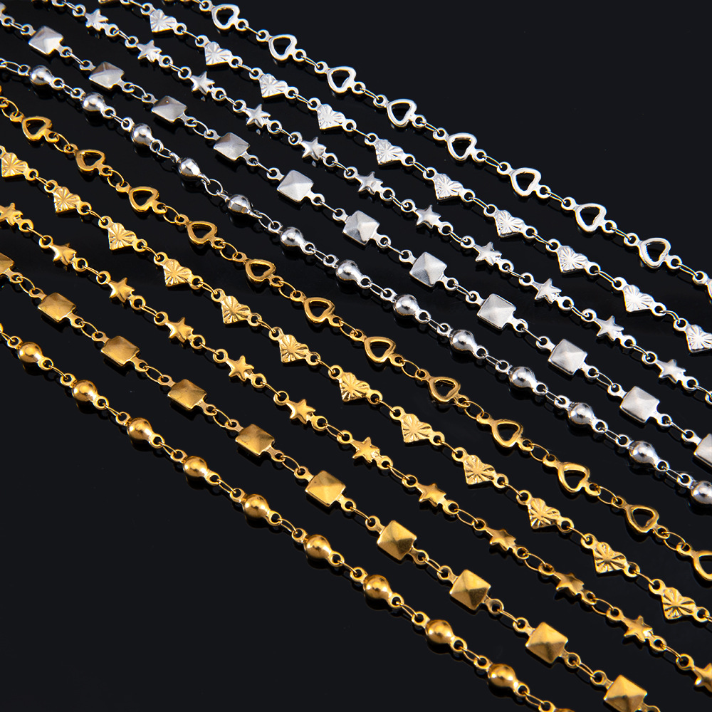 304 Stainless Steel Material 1 Piece 304 Stainless Steel DIY Ornament Accessories Chain Simple Style Geometric Heart Shape