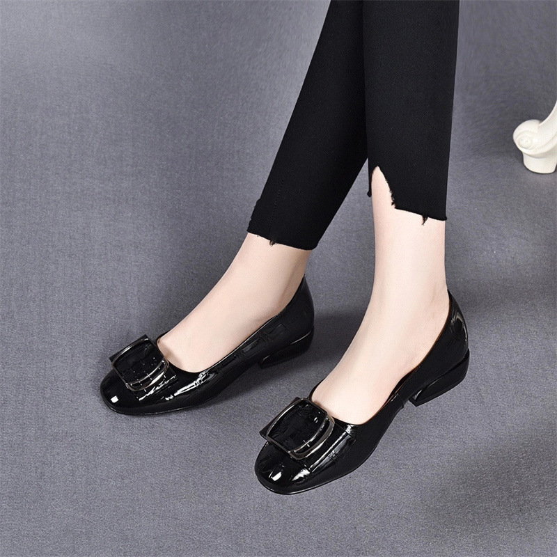 Giày lười nữ mũi tròn da thật đế mềm gót thấp — Màu xanh lam nhạt chi tiết 3