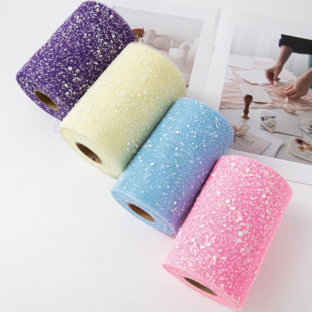 15cm de ancho de hilo de punto de nieve corto red floral rosa decoración manual envasado de hilo de malla material de papel de embalaje