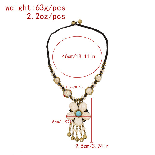 National-style turquoise necklace forehead chain two-in-one flower bell sweater chain Tibetan-style handmade travel accessory hair tie