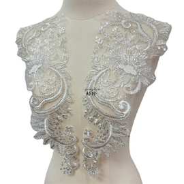白色重工钉珠领花领口左右对花高品质刺绣对花女装婚纱礼服花边