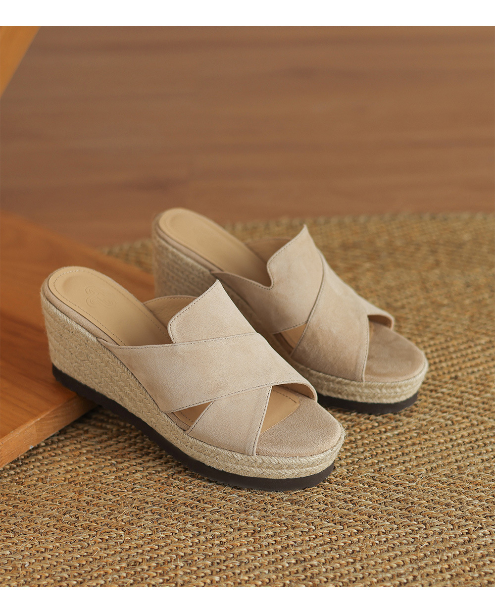 Dép sandal nữ quai ngang đế xuồng đan cói gót 7 cm — Màu đen chi tiết 19