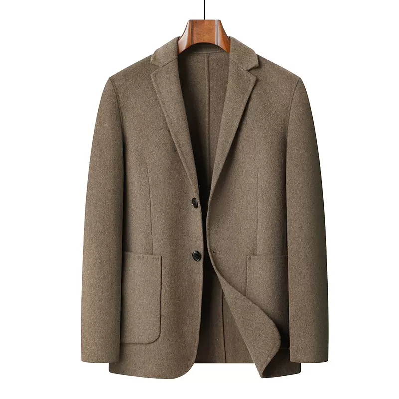 男士羊毛双面呢西服外套中年商务休闲纯色单西小西装男装毛呢潮流
