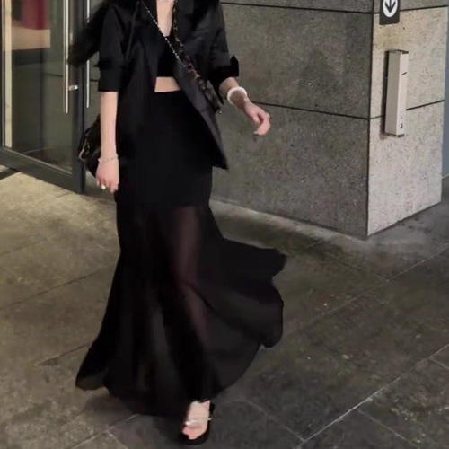 Design-inspired patchwork net half-length skirt for women, summer medium-long women's skirt, set with other tops