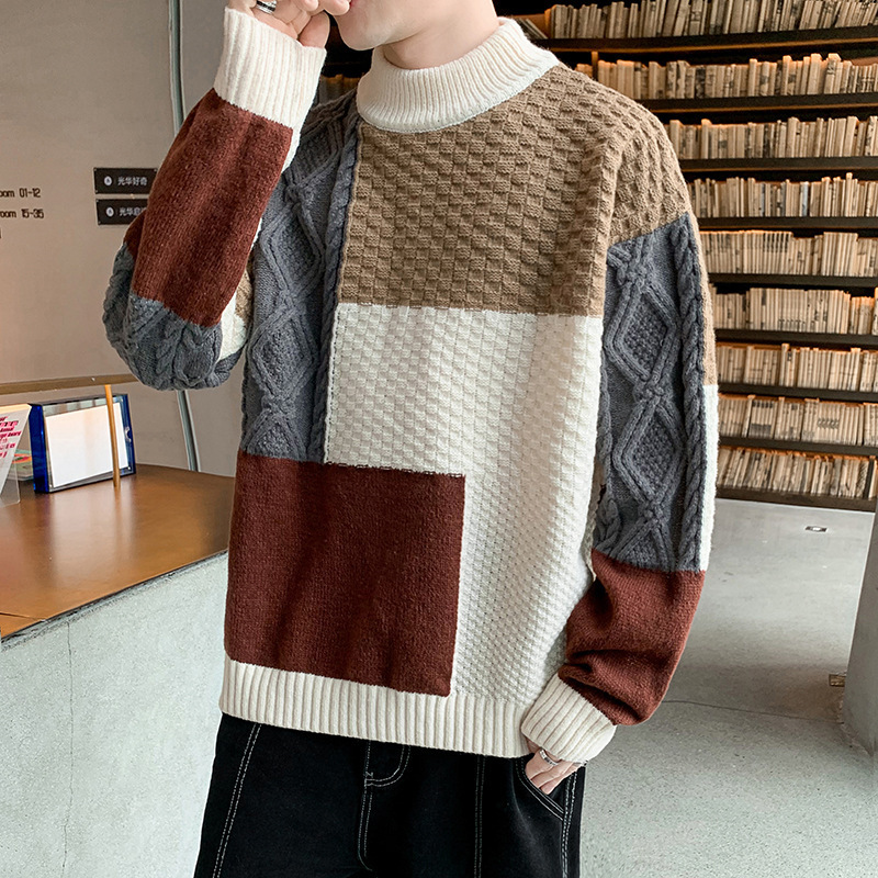 Cross-border hot sale men's half turtleneck loose sweater sweater plus size men's sweater factory direct sales Cross-border hot sale men's half turtleneck loose sweater sweater plus size men's sweater factory direct sales