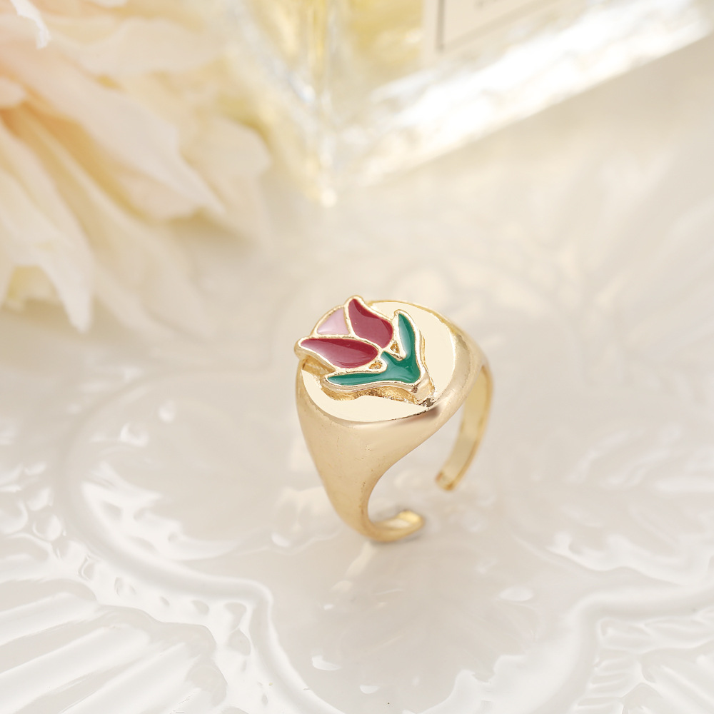 Wholesale Jewelry Retro Heart  Tulip Flower Ring Nihaojewelry display picture 7