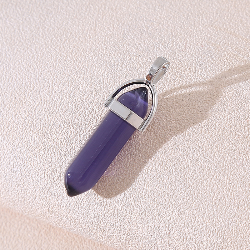 Venta caliente transfronteriza piedra natural amatista cristal rosa colgante de columna hexagonal collar de bala de doble punta colgante único al por mayor