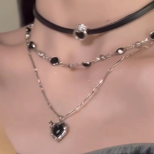 Necklace black leather cord trendy cool style stackable hot girl party clavicle chain women personalized design niche accessory