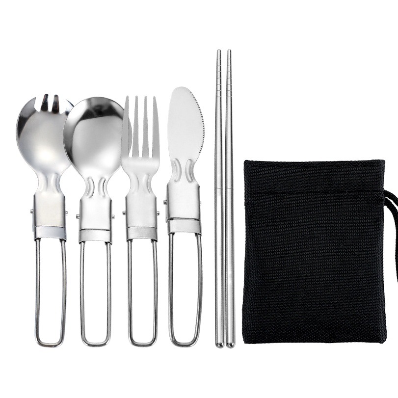 304 juego de vajilla plegable de acero inoxidable pares cuchillo plegable tenedor cuchara palillos desmontables vajilla portátil al aire libre bolsa