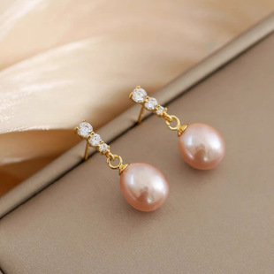 Freshwater Pearl Earrings Niche Design 18k Gold Plated Drop Earrings Women's Light Luxury Fashion Zircon Inlaid Earrings