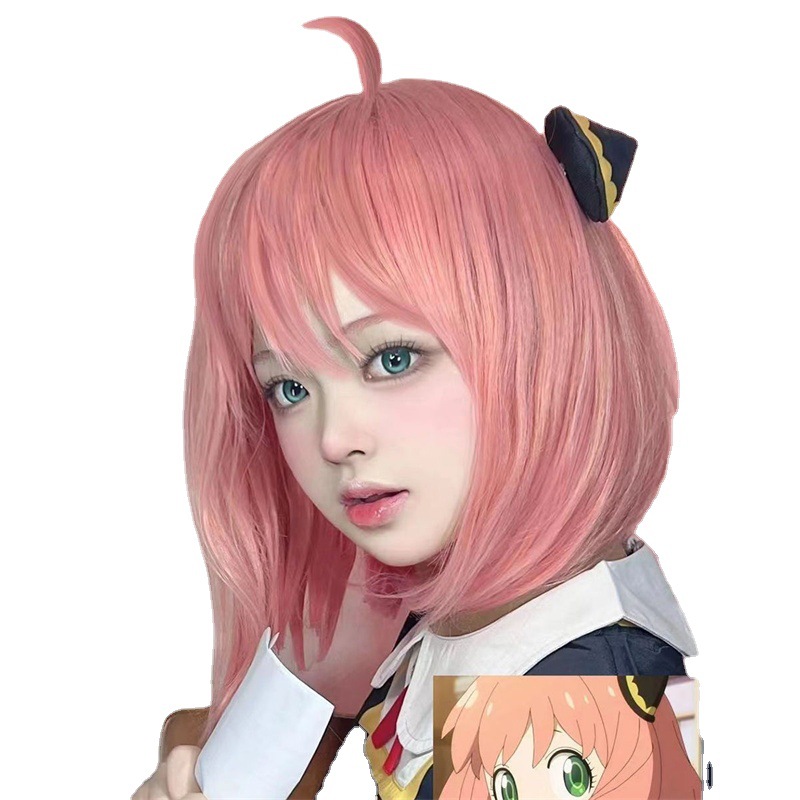 SPY play House cos peluca mujer SPY × FAMILIA Arnia dos dimensiones Rosa Pelo Corto cabeza ondulada pelo falso