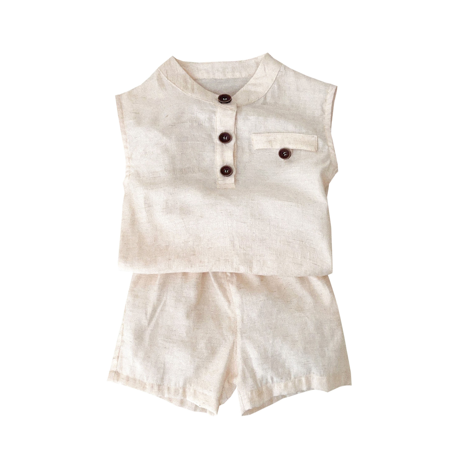 2025 ropa para niños coreanos traje original de algodón y lino estilo de verano para bebés y niños pequeños estilo fino agradable para la piel traje de dos piezas sin mangas de 1 a 3 años