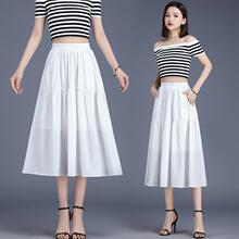 雪纺半身裙女夏百褶裙中长款休闲高腰遮跨显瘦a字小个子蛋糕裙春