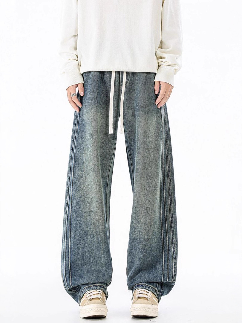 Dambonión| Primavera nuevos pantalones rectos de jeans elásticos para hombres, pantalones casuales de estilo americano para hombres