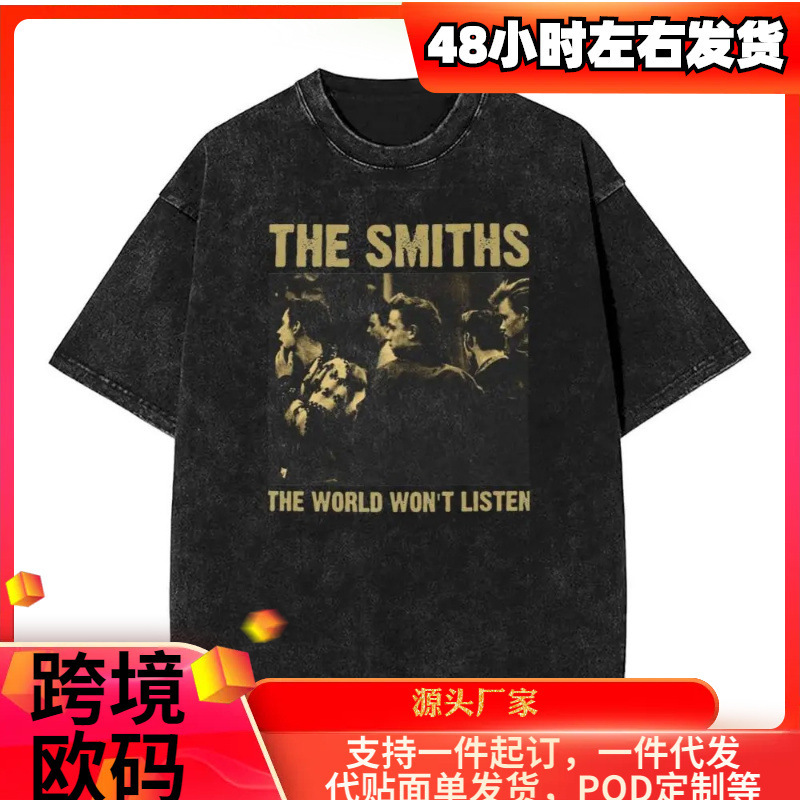 2025 New Foreign Trade Independent Station Loose Smith World Won'T Listen T-Shirt Hip-Hop Washed Harajuk