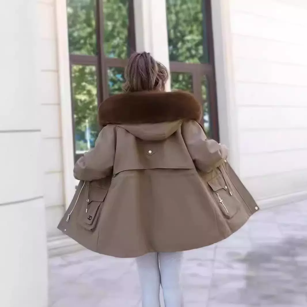 派克服女士2024新款狐狸毛领内胆可拆卸中长款冬季獭兔毛皮草外套