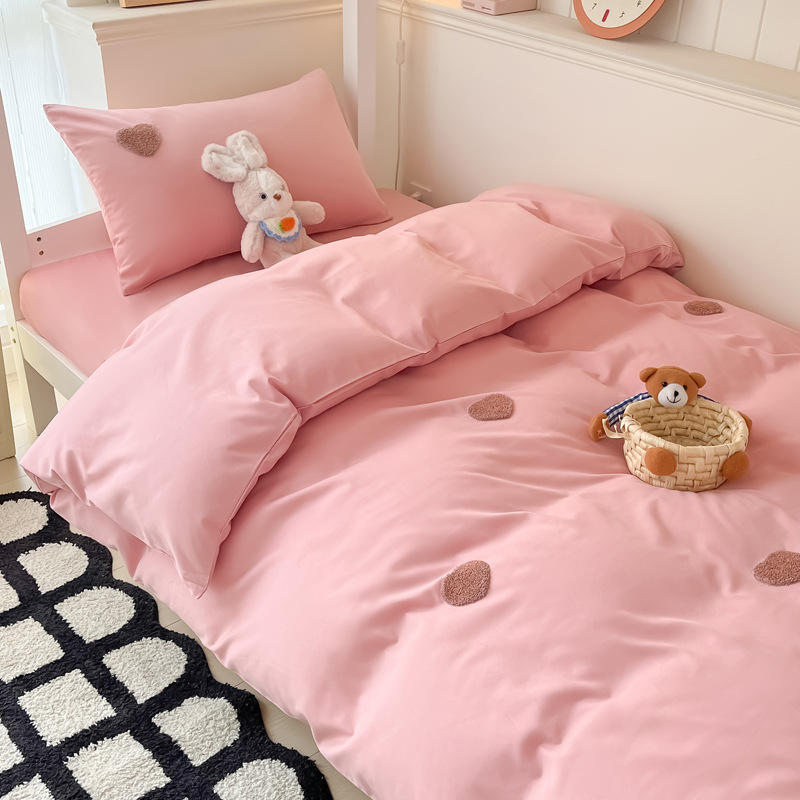 Juego de cama de dormitorio de estudiantes de tres piezas, ropa de cama de algodón puro, sábana, edredón, juego de cuatro piezas