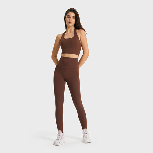 Spring and summer new style yoga pants cross-border brushed nude yoga clothes high waist hip lifting tight elastic sports nine-point pants for women