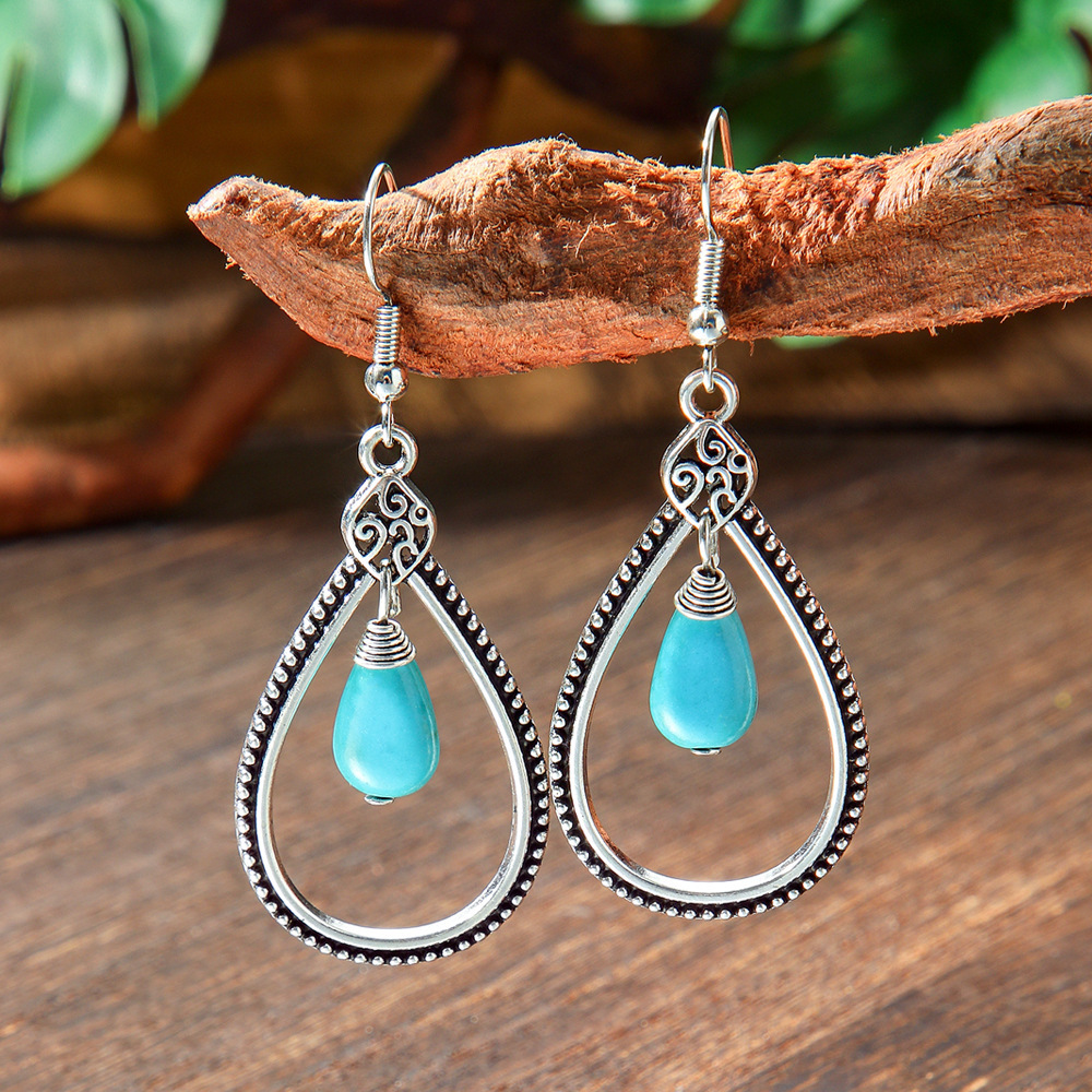 retro ethnic turquoise earrings drop-shaped
