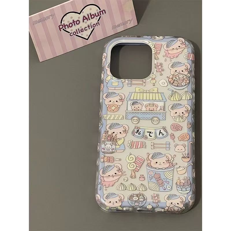 Cartoon Cute Bear Gourmet Shop for iPhone16promax Apple 15 Phone Case 14 Two in One 13 Women