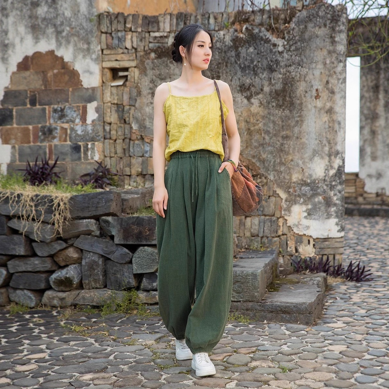 Women's Summer High-End Cotton and Linen Pants, Vintage Casual Loose Fit Jogger Pants with a Relaxed Feel, Lantern Pants