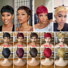 全メカニズムの妖精の本物の髪カバーショートPixie Cut Human Hair wig