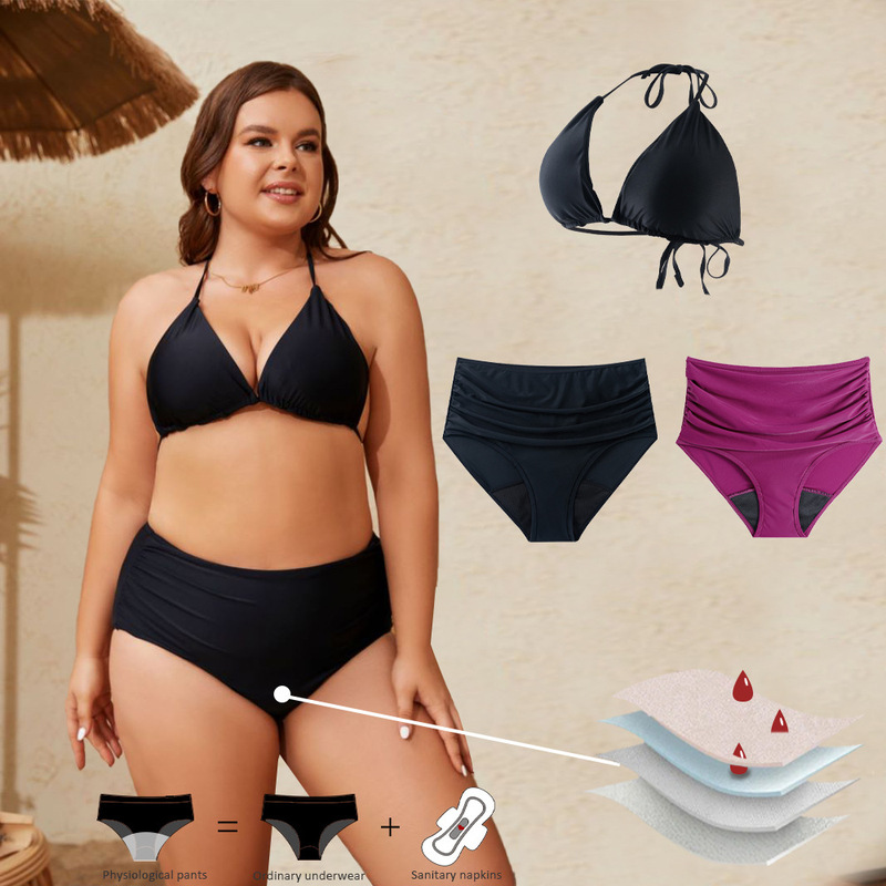 Cross-border plus size belly-covered physiological underwear swimming waterproof four-layer period-free menstruation pants leak-proof swimsuit physiological pants